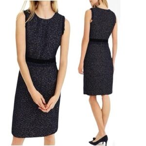 J.Crew Sparkle Tweed Dress with Velvet Trim. Black Wool Blend Garment Size 6
